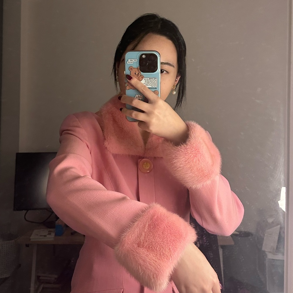 Designer real mink set in pink! Lovely Barbie mink jacket+flare skirt
